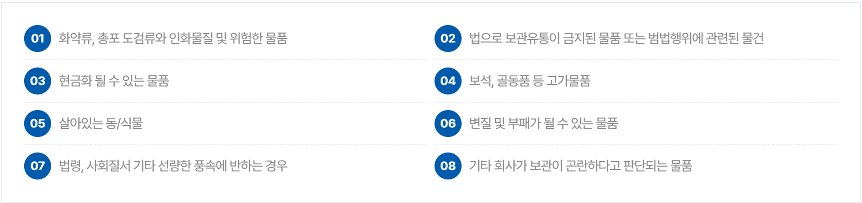 보관하지 못하는 물품 안내
